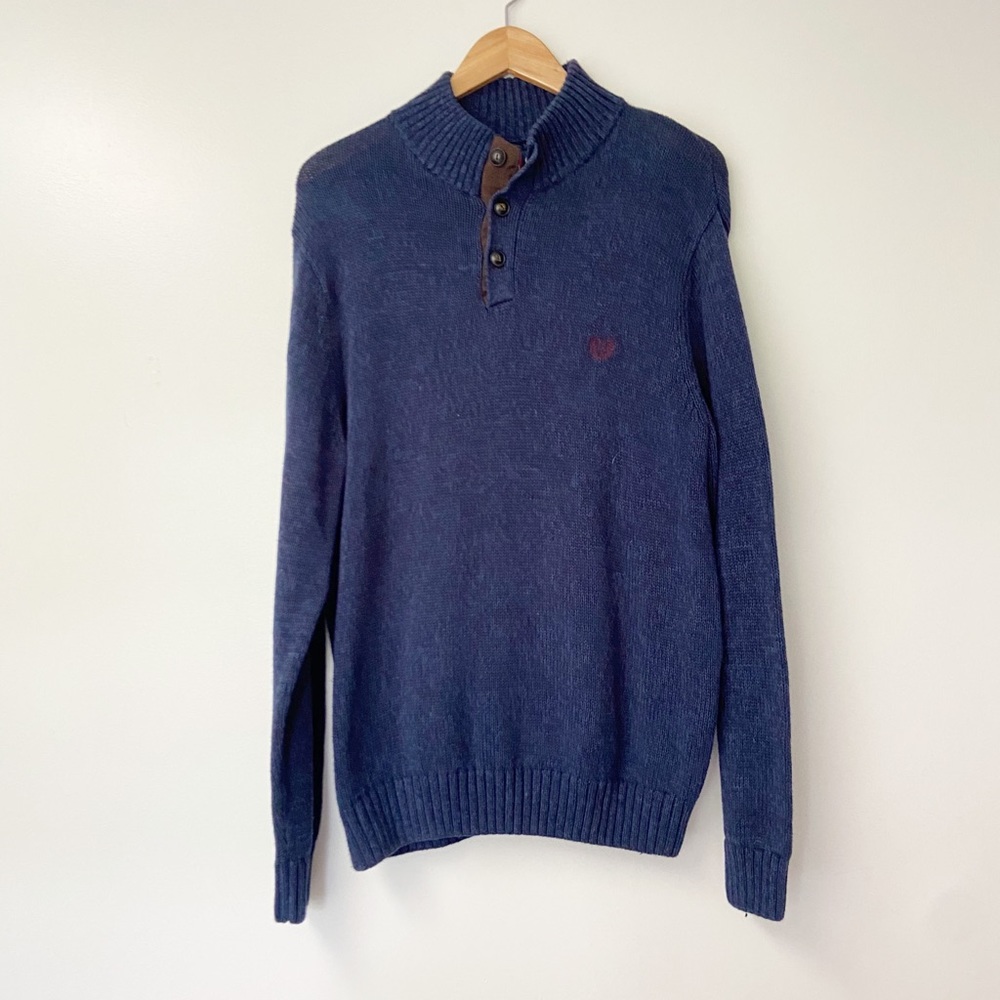 Chaps Navy Blue Button Collared Pullover Men’s Sw… - image 1